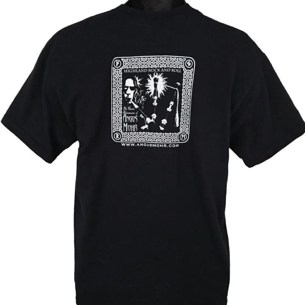 Vintage Angus Mohr T Shirt Mens Size Large Black Y2K Heroic Adventures Hard Rock